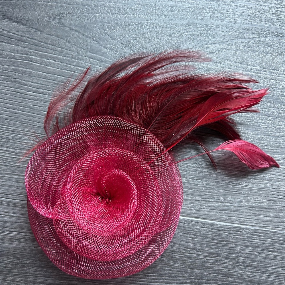 Burgundy Feather Fascinator Hair Clip